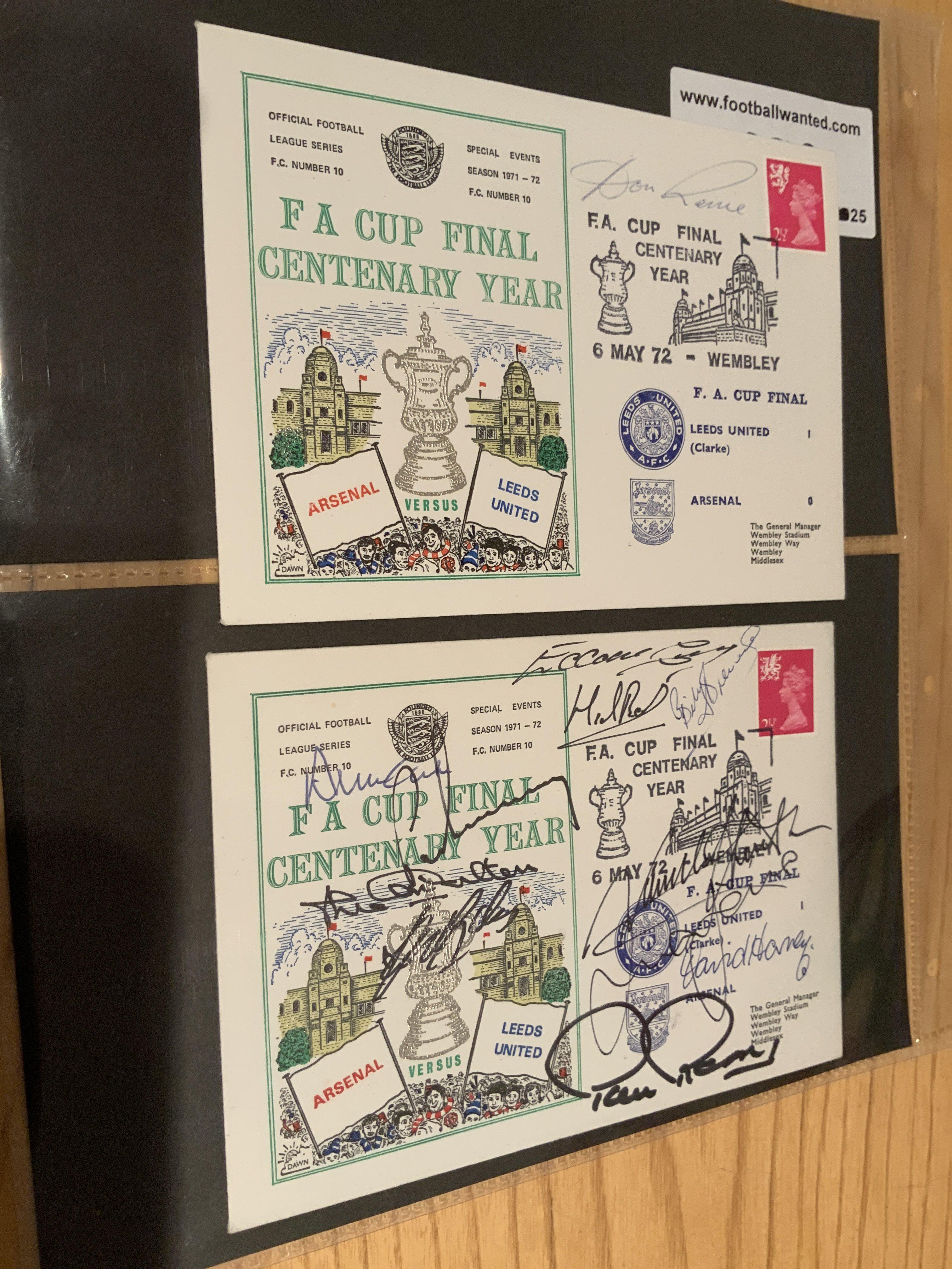 Leeds United 1972 FA Cup Winners Signed First Day Covers: Identical attractive FDCs one having the 11 winning players hand signed the other is signed by manger Don Revie.