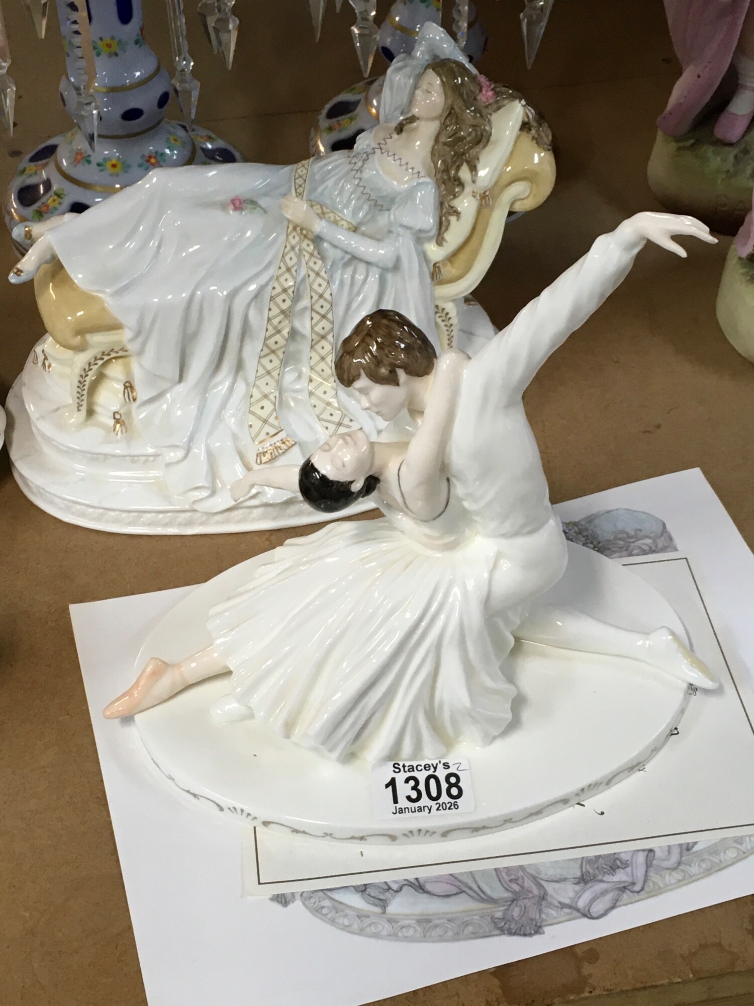 Two porcelain figures - Fonteyn and Nureyev Compton and Woodhouse figure and a Royal Doulton Sleeping Beauty limited edition figure. 18 and 24cm tall.