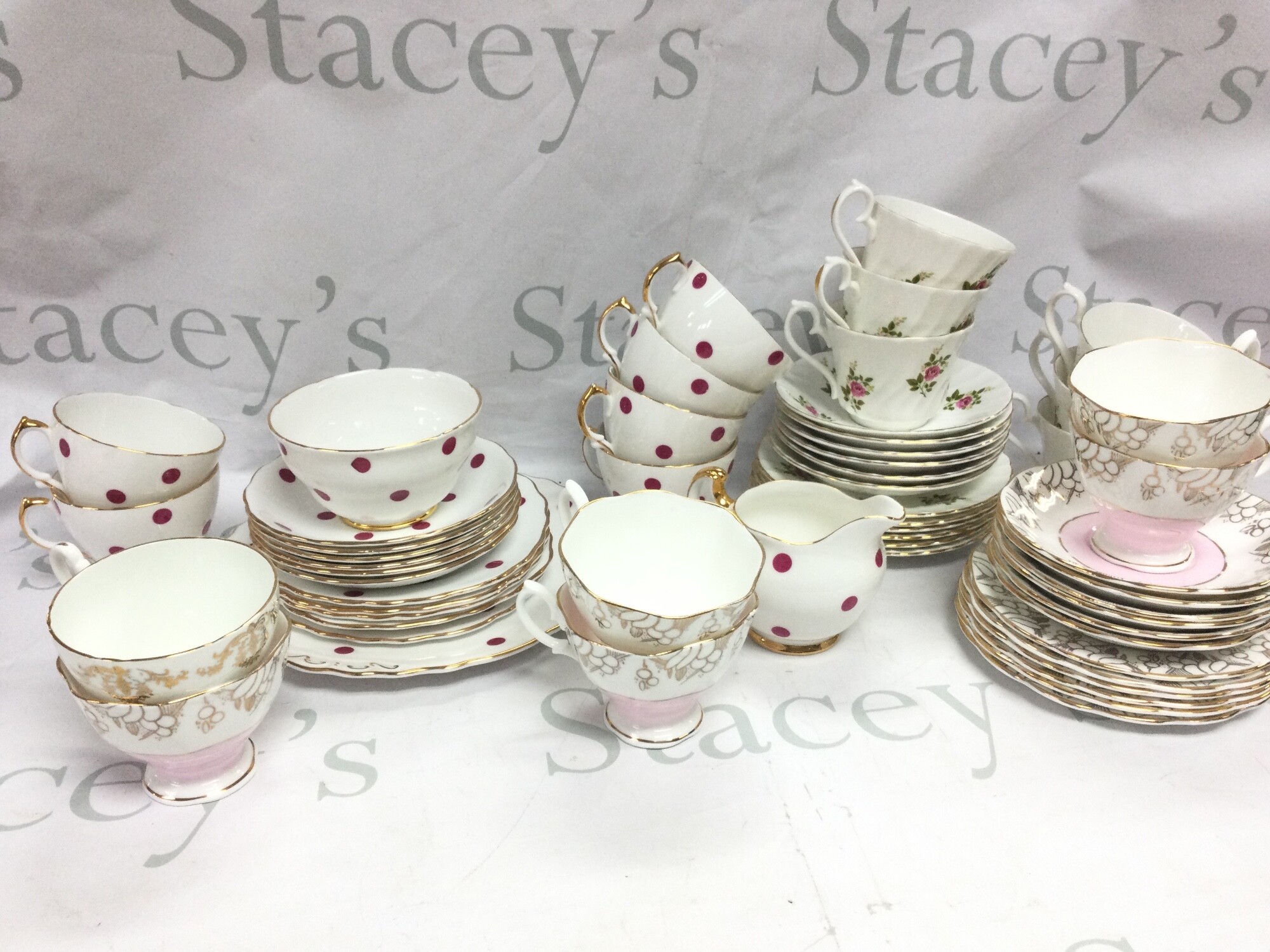 A collection of English tea sets including Imperial, Royal Vale, Royal Sutherland