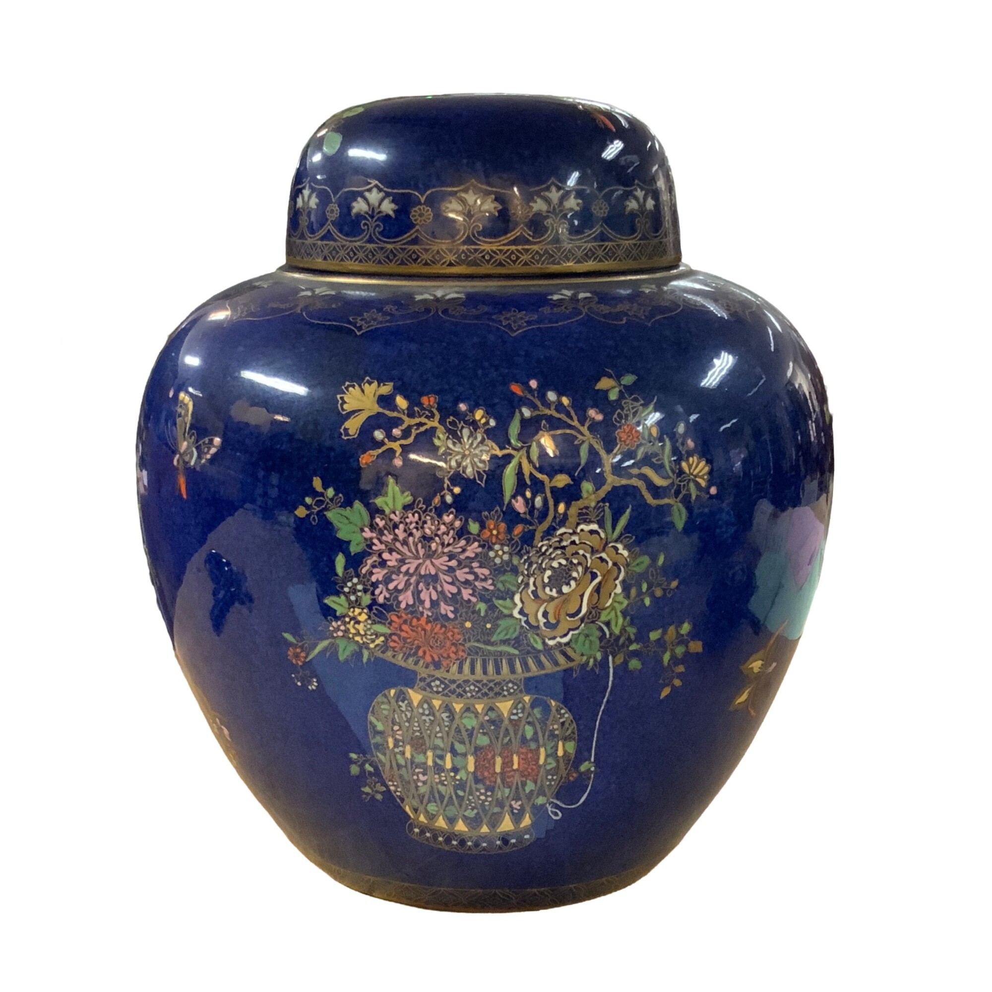 A Carlton Ware Royal blue ginger jar with orientalist design, H.25cm.