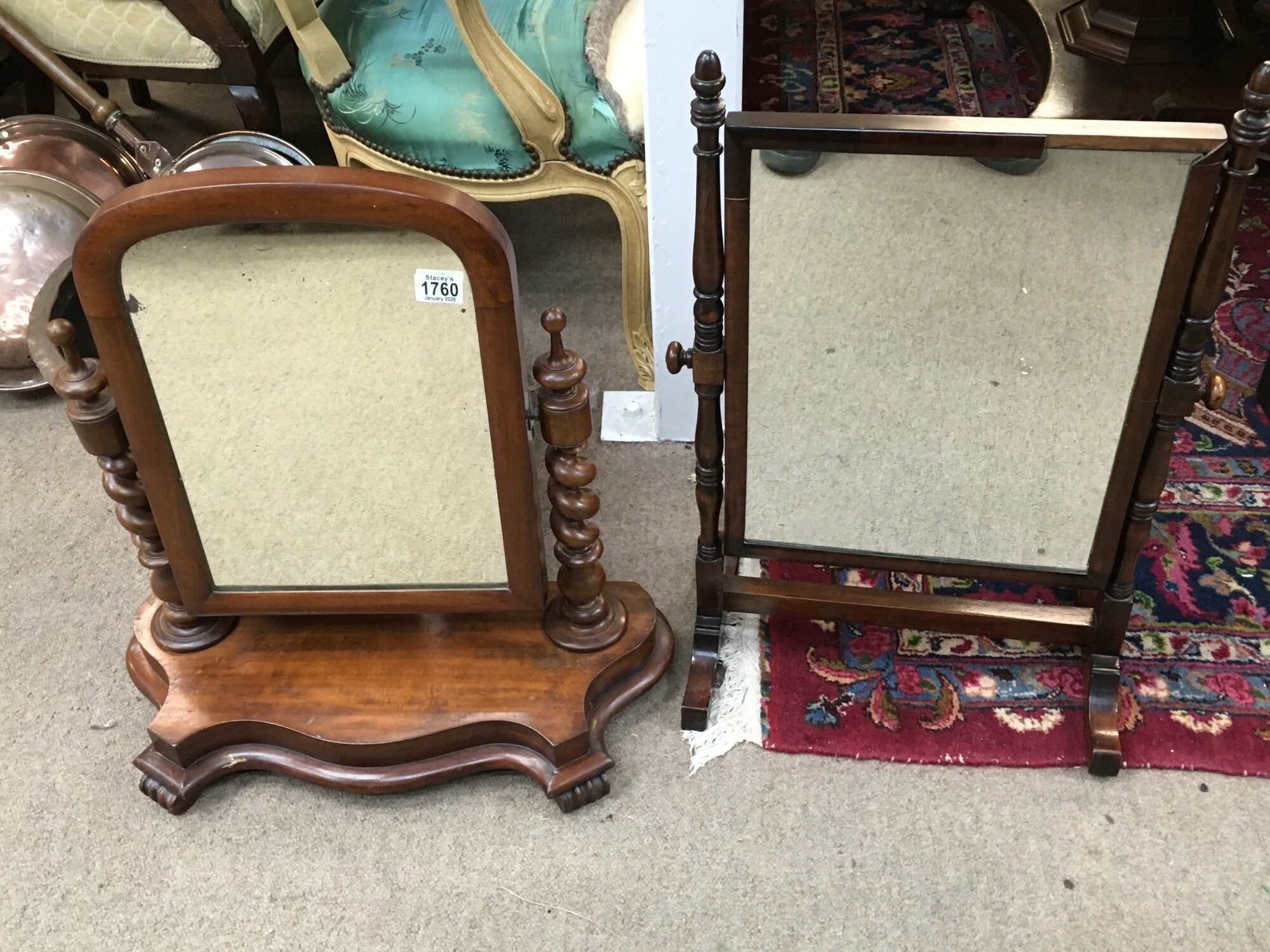 A late George III dressing mirror and a Victorian dressing mirror. 60cm tall, 60cm wide approximately