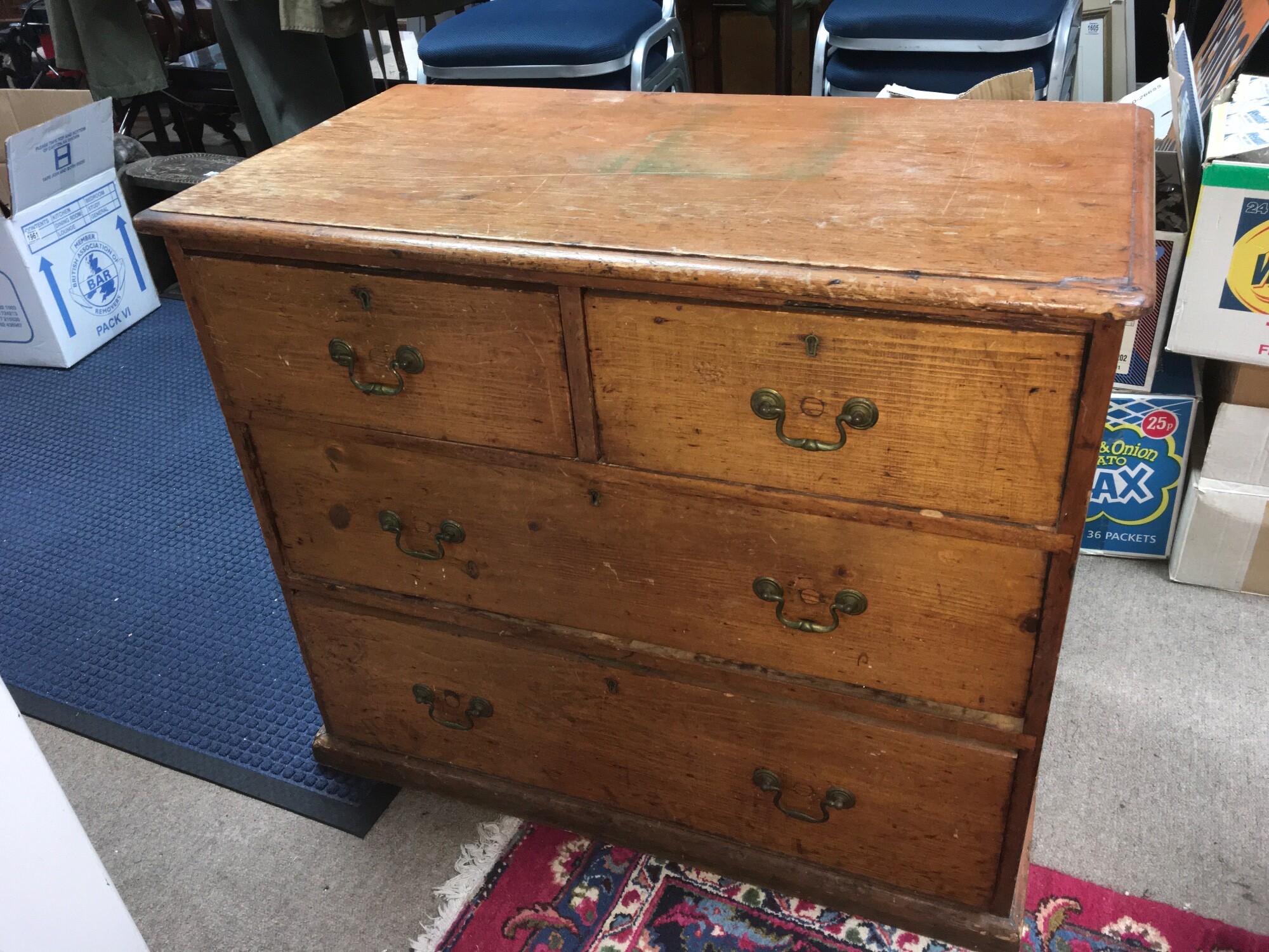A pine chest of drawers, 89cm wide 47cm long 76cm tall