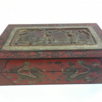 A large antique Chinese red cinnabar box , 35cm wide 10cm tall- NO RESERVE