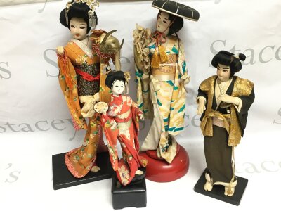 Four Japanese Geisha dolls, tallest approx 38cm.