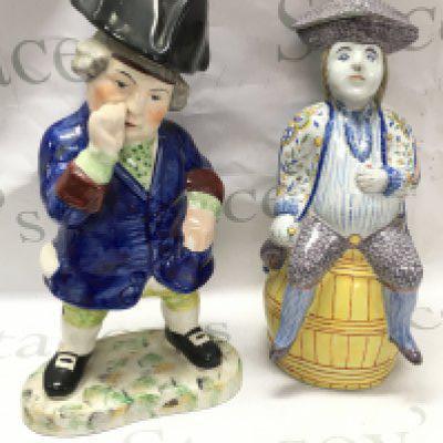 Porcelain Staffordshire Toby figure and a French faience "Jacquot" jug, 33cm tall. NO RESERVE