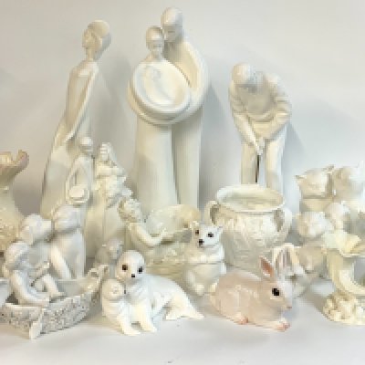 A mixed collection of white porcelain ceramic items to include Coalport, Royal Doulton, Royal Osbourne, Belleek, Worcester.