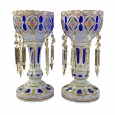 A pair of Bohemian overlay glass lustres. H.30.5cm
