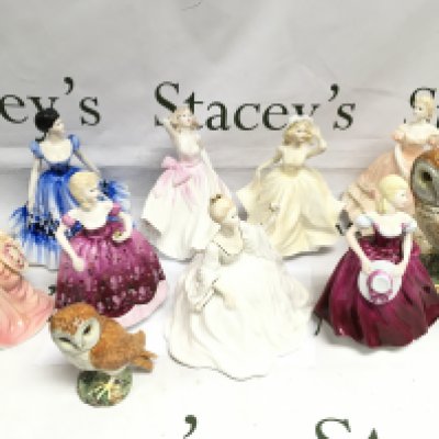 A collection of Coalport figures and two Beswick owls (10).