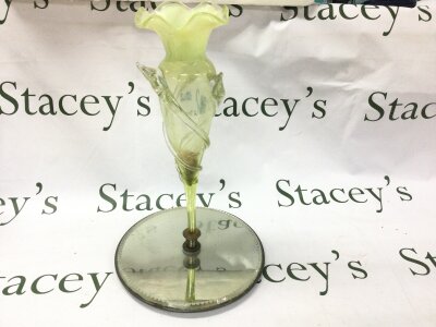 A Victorian glass epergne on mirror base. Approximately 40cm tall.