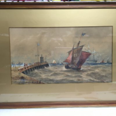 Thomas Bush Hardy 1842-1897. A framed and glazed coastal watercolour, approx 54cm x 37cm including frame.