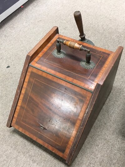 A walnut coal box, dimensions 47cm long,34cm wide, 33cm tall