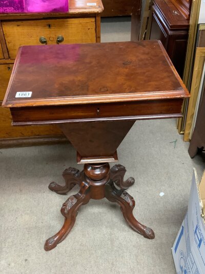 A Victorian walnut workbox 46cm wide 76cm tall