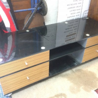 A Spectral AV cabinet in zebrano veneer, approx 150cm x 52cm x 45cm. NO RESERVE