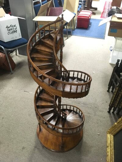 A well detailed salesman's model or apprentice piece of a spiral staircase in mahogany, approx height 106cm.