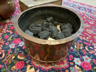 A large Victorian studded brass copper coal bucket. 43cm x 32cm stamped W&S.