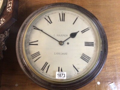 A quality 19th century single fusee wall clock in a mahogany case the dial with makers I Harper London.
