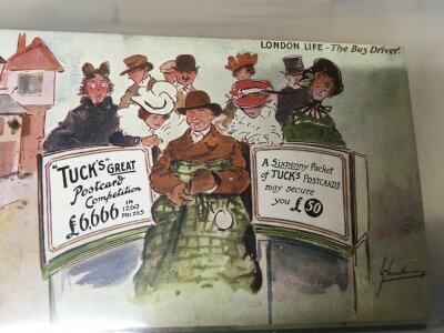 A box containing numerous albums containing mixed theme Edwardian and later postcards in approximately sixteen albums. Including many Tuck cards