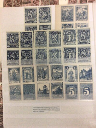 A collection of used Victorian stamps including a Queen Victoria Reconstucted sheet a Sheet of unusual 1890 Scottish Sunday School stamps. Other Victorian stamps a Three hundred 1847 Revenue stamp and others.