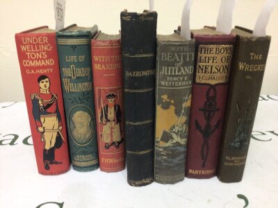 A collection of Victorian and early 20th century books Military subjects Under Wellington by G A Henty Life of the Duke of Wellington with Beatty off Jutland Barrington by Charles Lever 1863 (7) NO RESERVE.