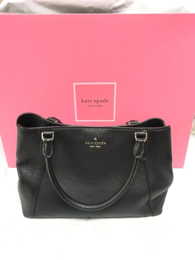 A Boxed Kate Spade New York Jackson Black Medium satchel hand bag with original packaging and spare strap.