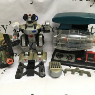 A box of toys and models comprising a robot, turbine etc. NO RESERVE
