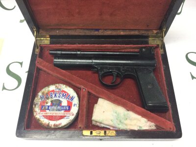 A vintage Wesley Air Pistol .177 mark II Target Model in a fitted gun box with pellets
