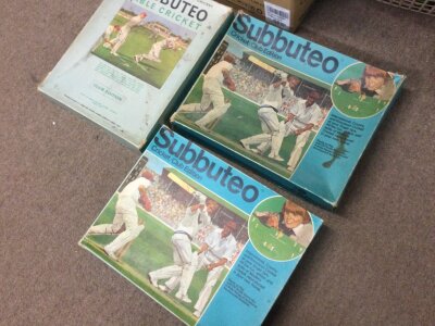 Three boxed vintage Subbeteo cricket set