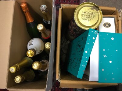 A collection of spirits including Fortnum & Mason , Pol Roger, Qudinot champagne