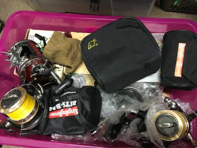 A collection of fishing reel’s including a Penn Senator 4/0 special, Abu Ambassador 5000c, Penn No49 super mariner etc.