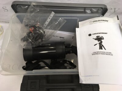 A modern Celestron telescope and accessories.
