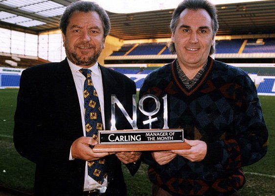 Gerry Francis Tottenham Manager Of The Month Football Award: Carling Manager of the month award with No1 to top of wooden base measuring 13 inches across. Given to his assistant Roger Cross afterwards.