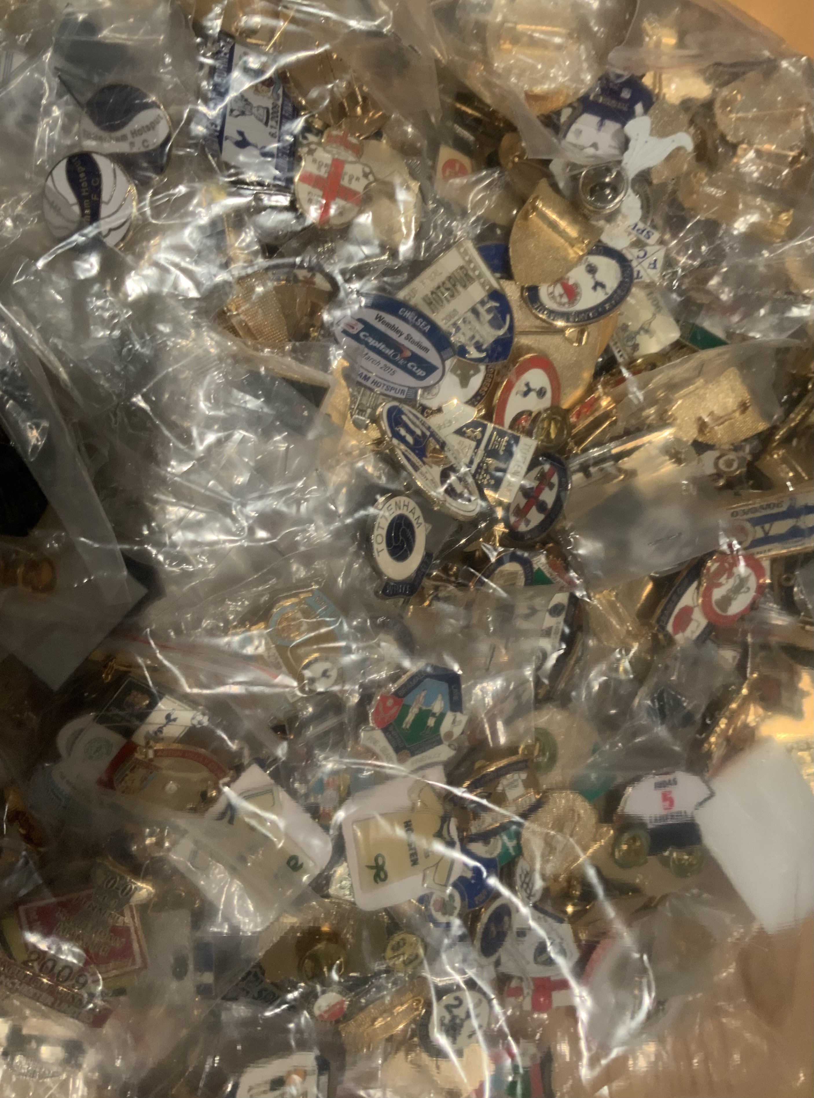 Tottenham Football Badge Collection: Large quantity of pin badges including a boxed set of 23. 120 ltd edition of 50 badges still in wrappers. 220+ loose badges and more. Sold in last auction for 720 pounds with non payer L Pain now banned.