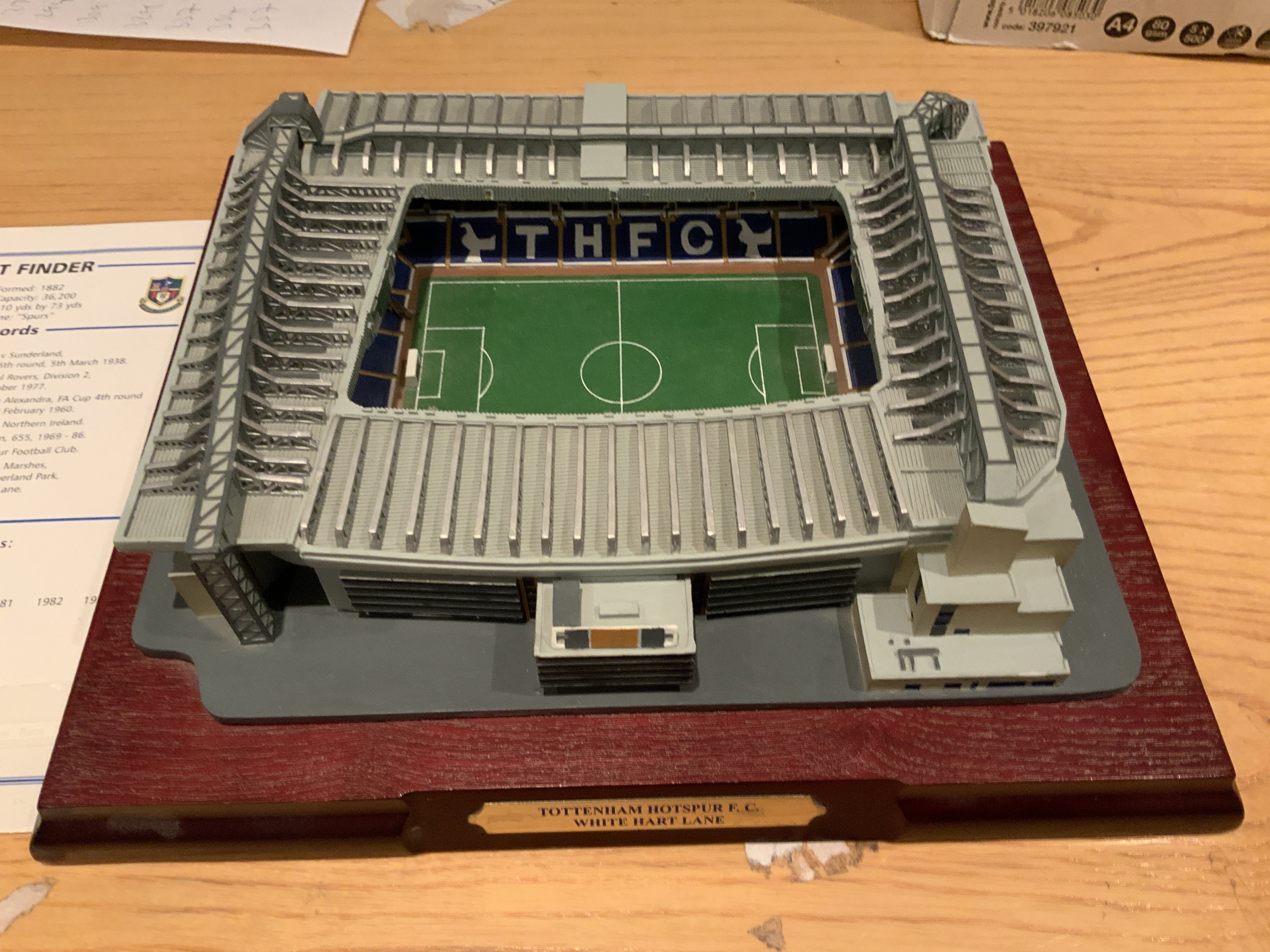 Tottenham White Hart Lane Replica Football Stadium: Quality 10 x 9 inch model of White Hart Lane in excellent condition.