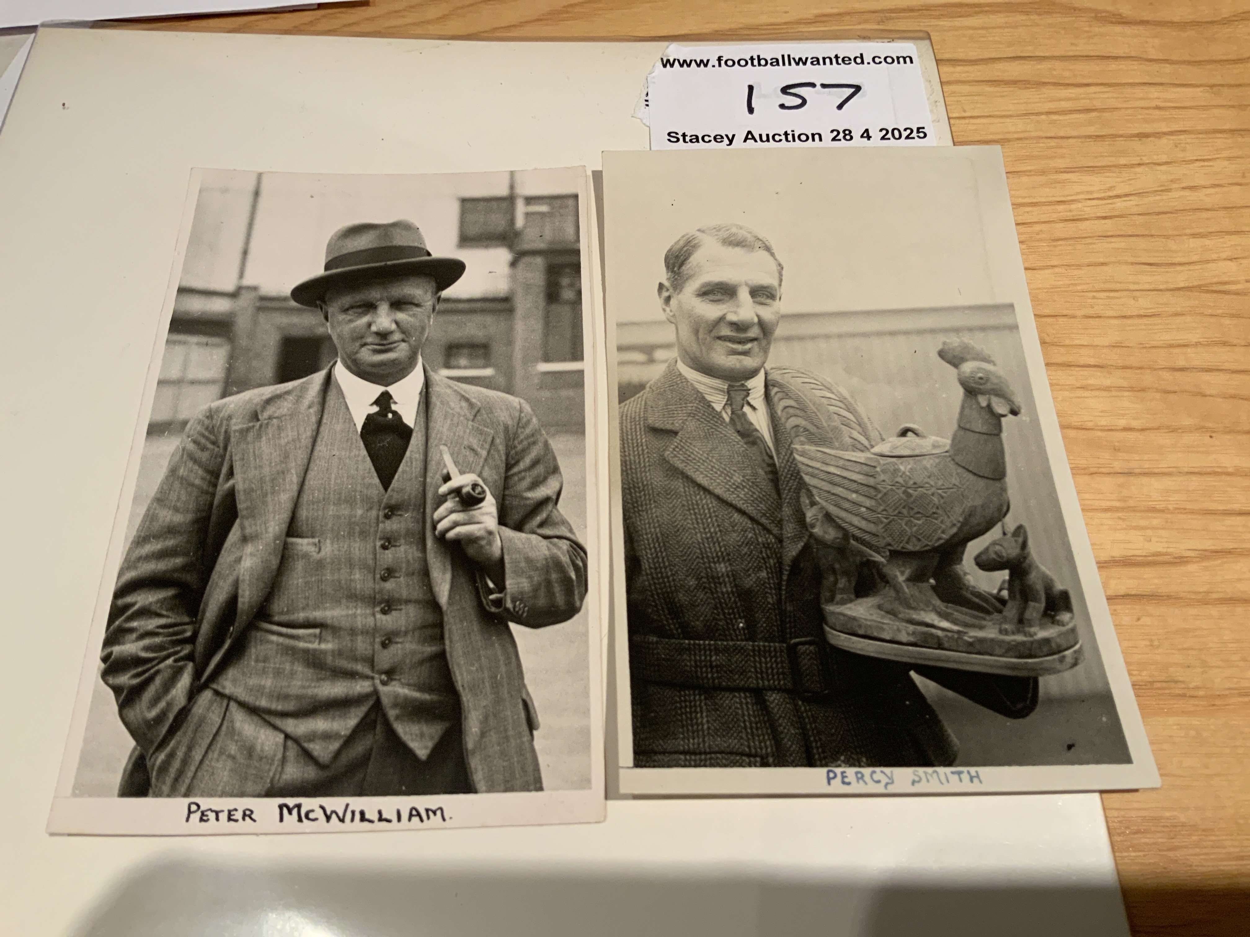Tottenham Pre War Managers Football Postcards: Peter McWilliam and Percy Smith both with name hand written to lower border. Pencilled information to blank rear. (2)
