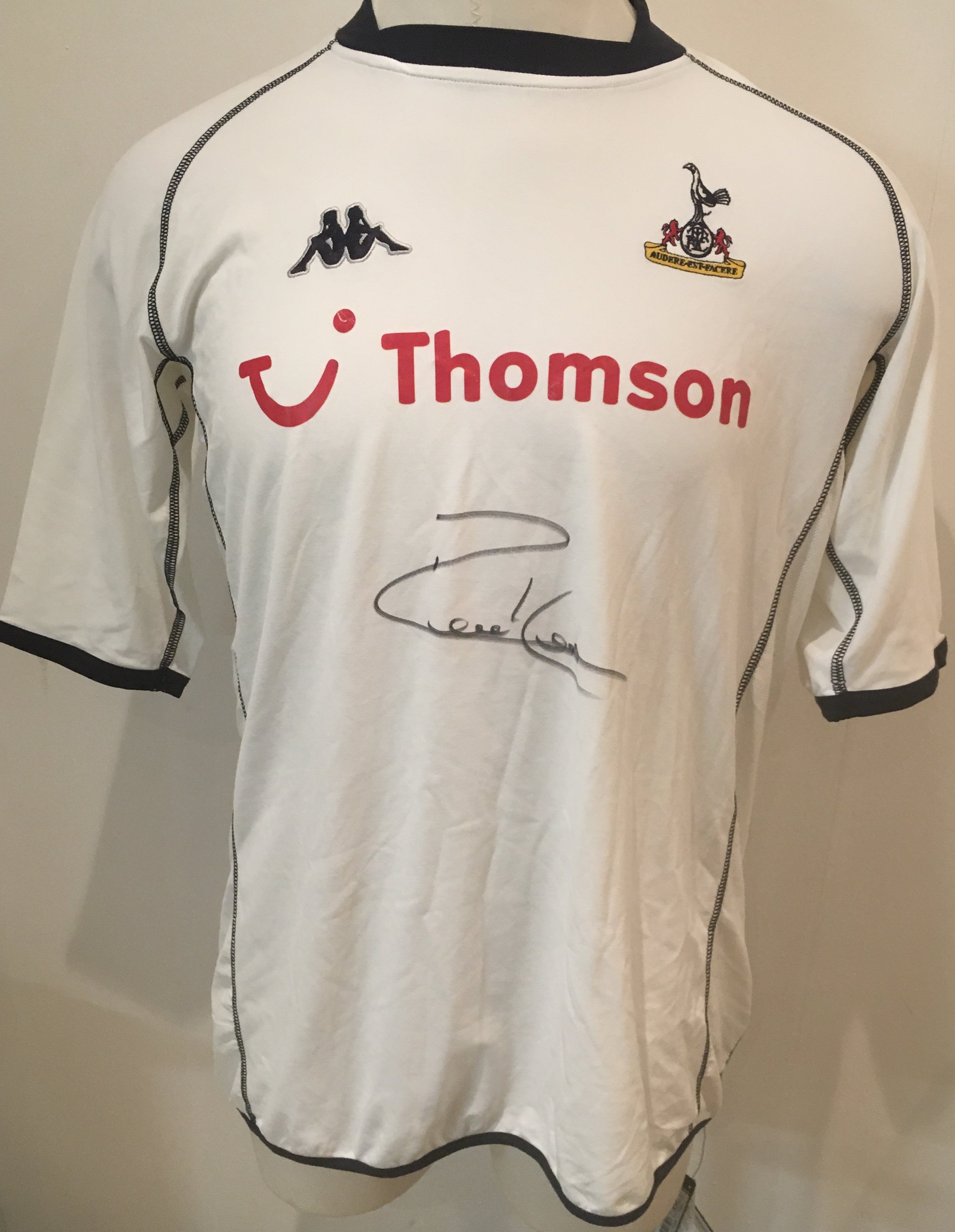 Robbie Keane Signed 2002 - 2003 Tottenham Shirt: Official home shirt in size XXL brand new with tags and sticker to say Robbie Keane to sign only because its for the members club. Obtained by club secretary Peter Barnes.