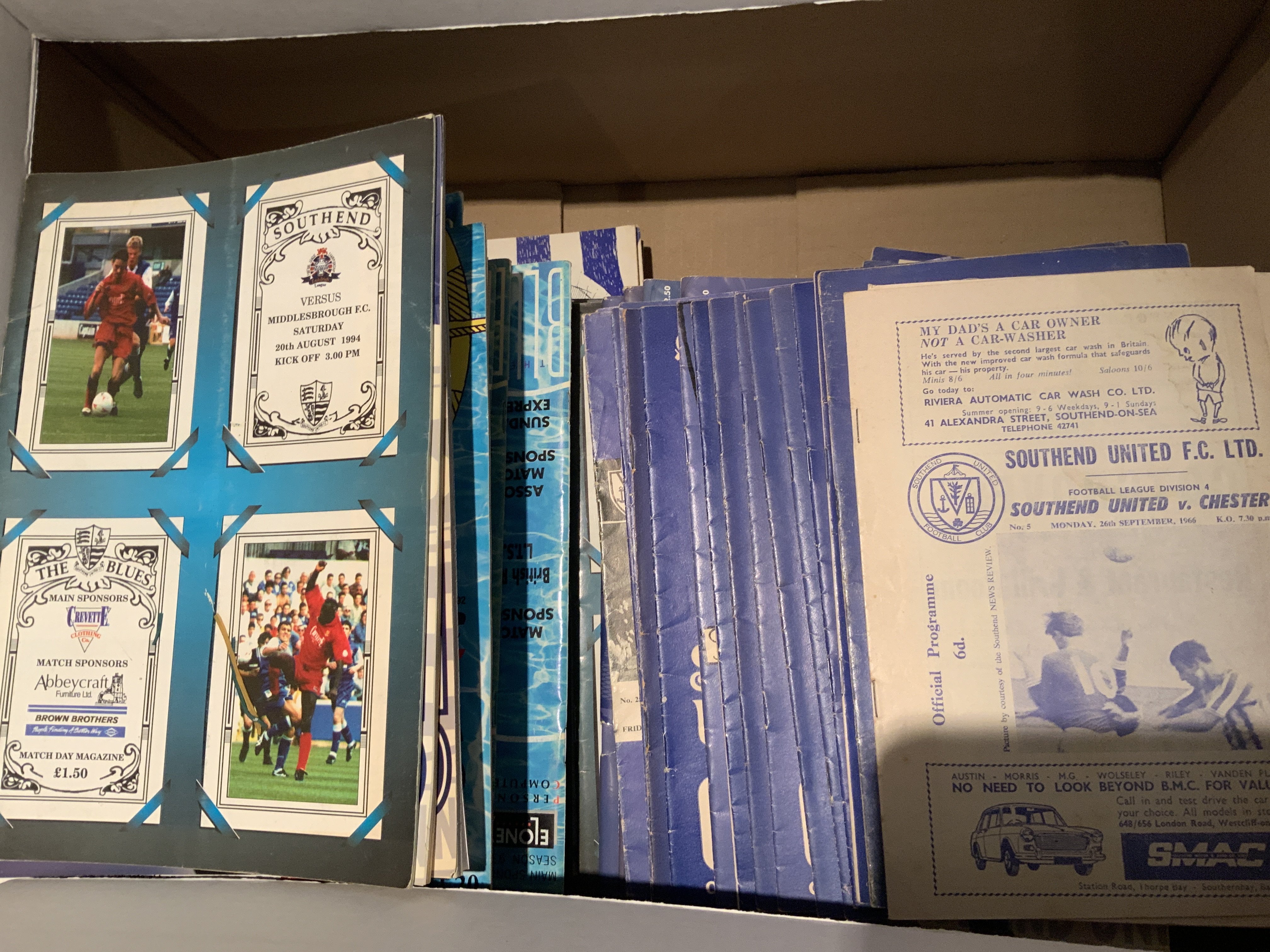 Southend United Home Football Programmes: Large quantity of homes from the 60s onwards in good condition with instructions to sell. (3 boxes)