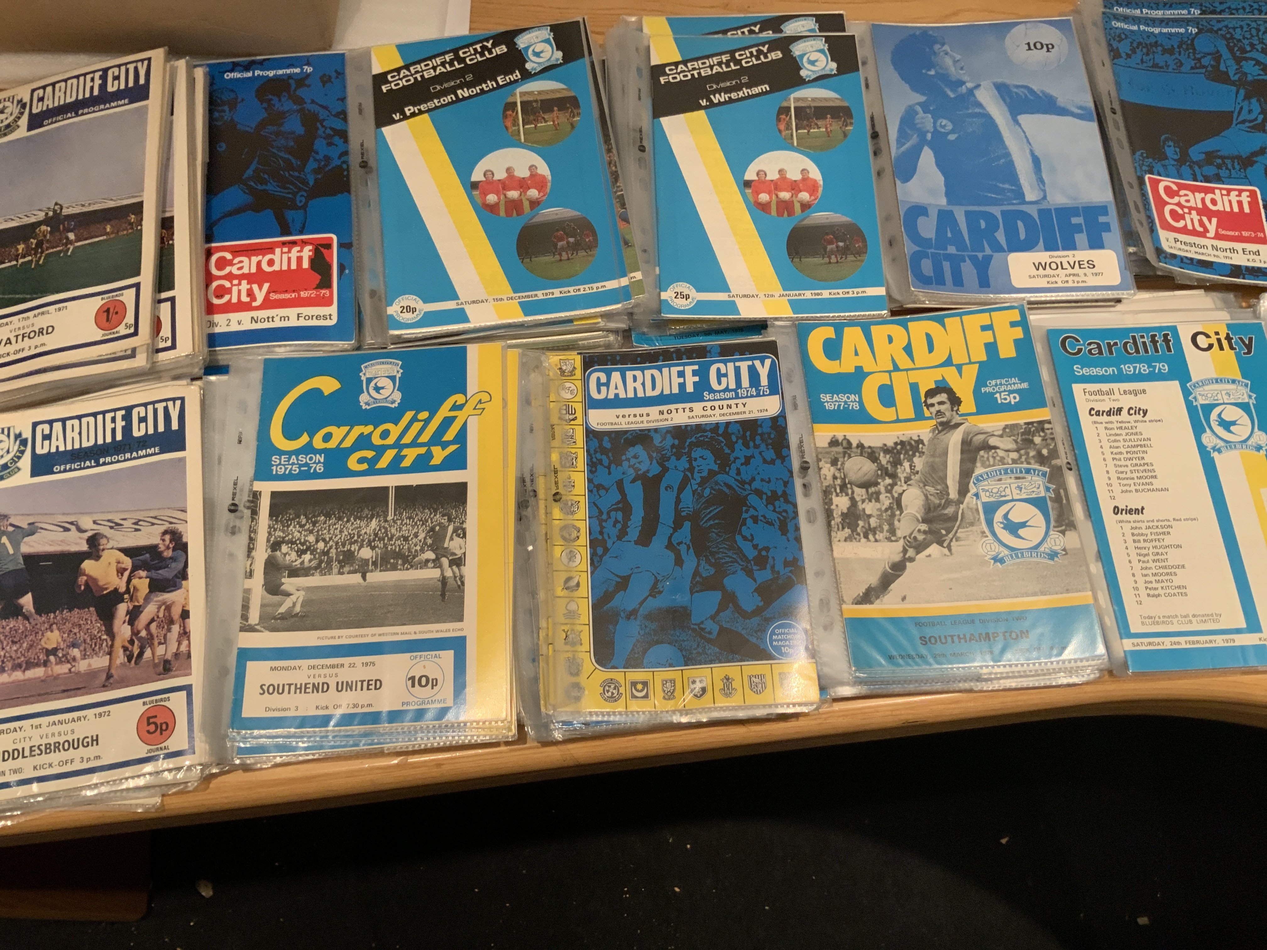 Cardiff City 1970s Home Football Programmes: Excellent condition in individual bags. 1970-71 season through to 1979-80. Approximately 150 programmes.