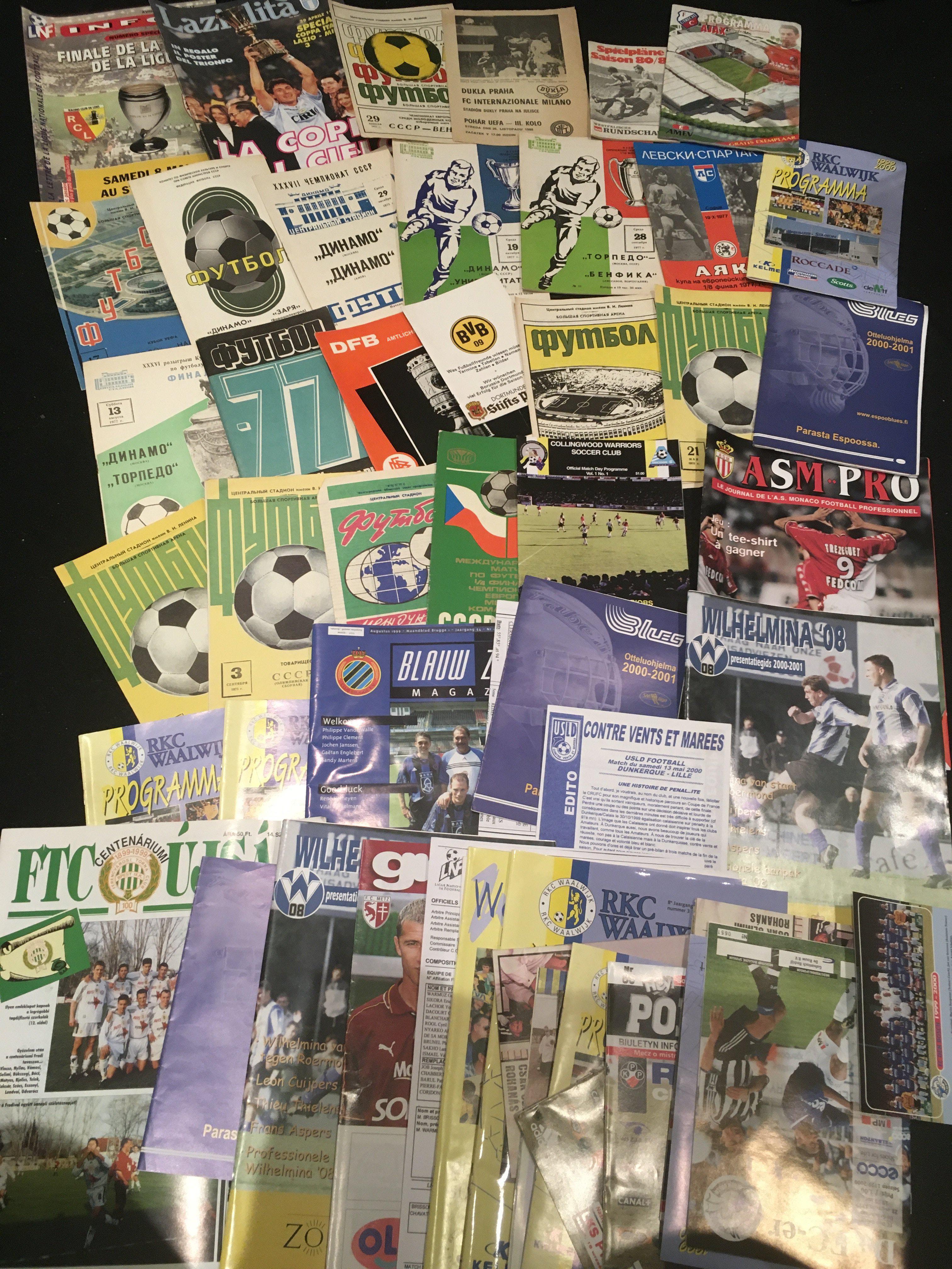 European Football Programmes: Wide range of club teams from various European countries. Includes 1999 French League Cup Final, Hamburg v Bayern Munich 10 6 1967, Dukla v Inter Milan 1986, Russian club 1970s teams and more. Instructions to sell. (50+)