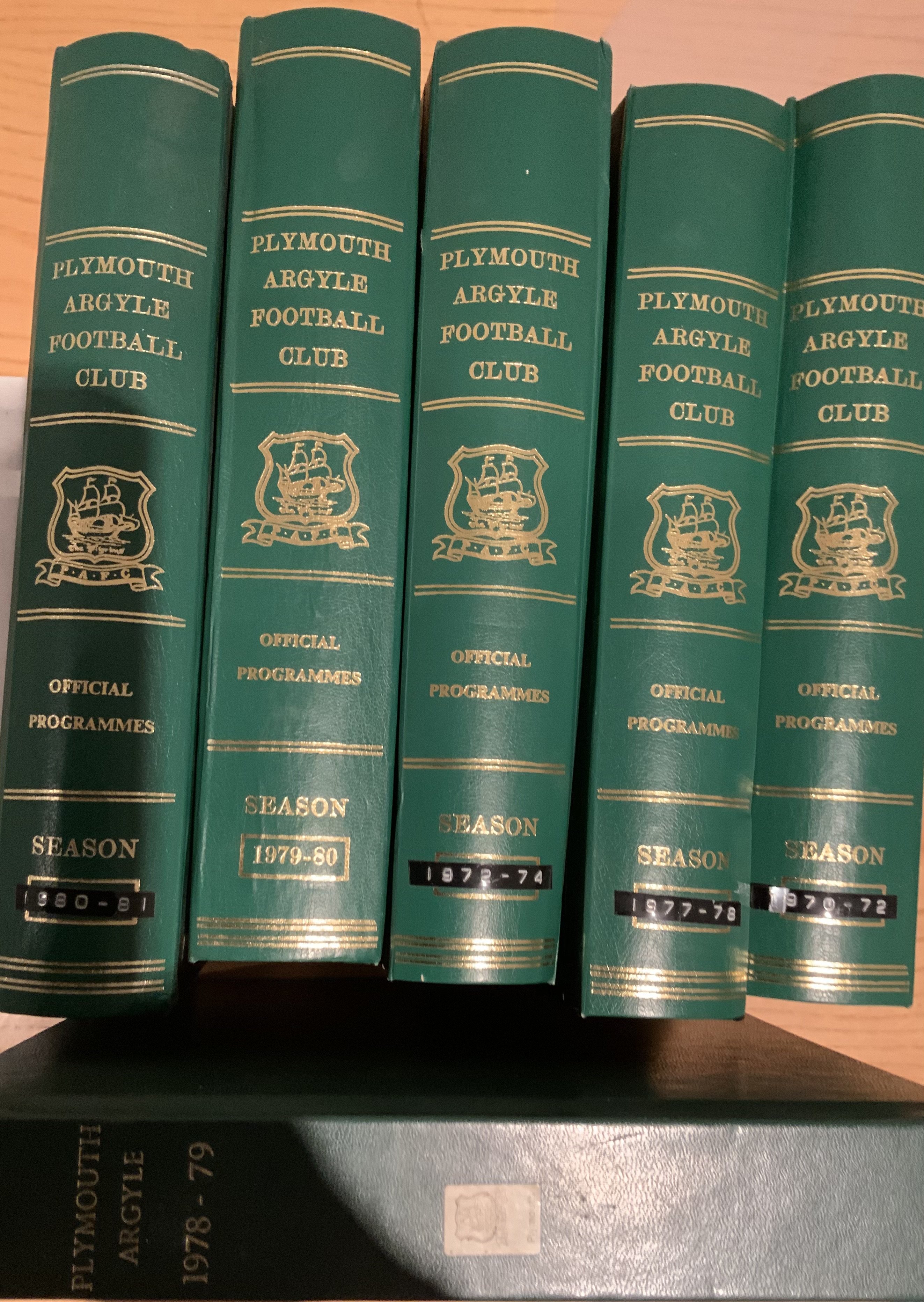Plymouth 1970s Home Football Programmes: Seasons 70/71 to 73/74 and 77/78 to 80/81 housed in 6 binders. Must be near complete. (8 seasons)