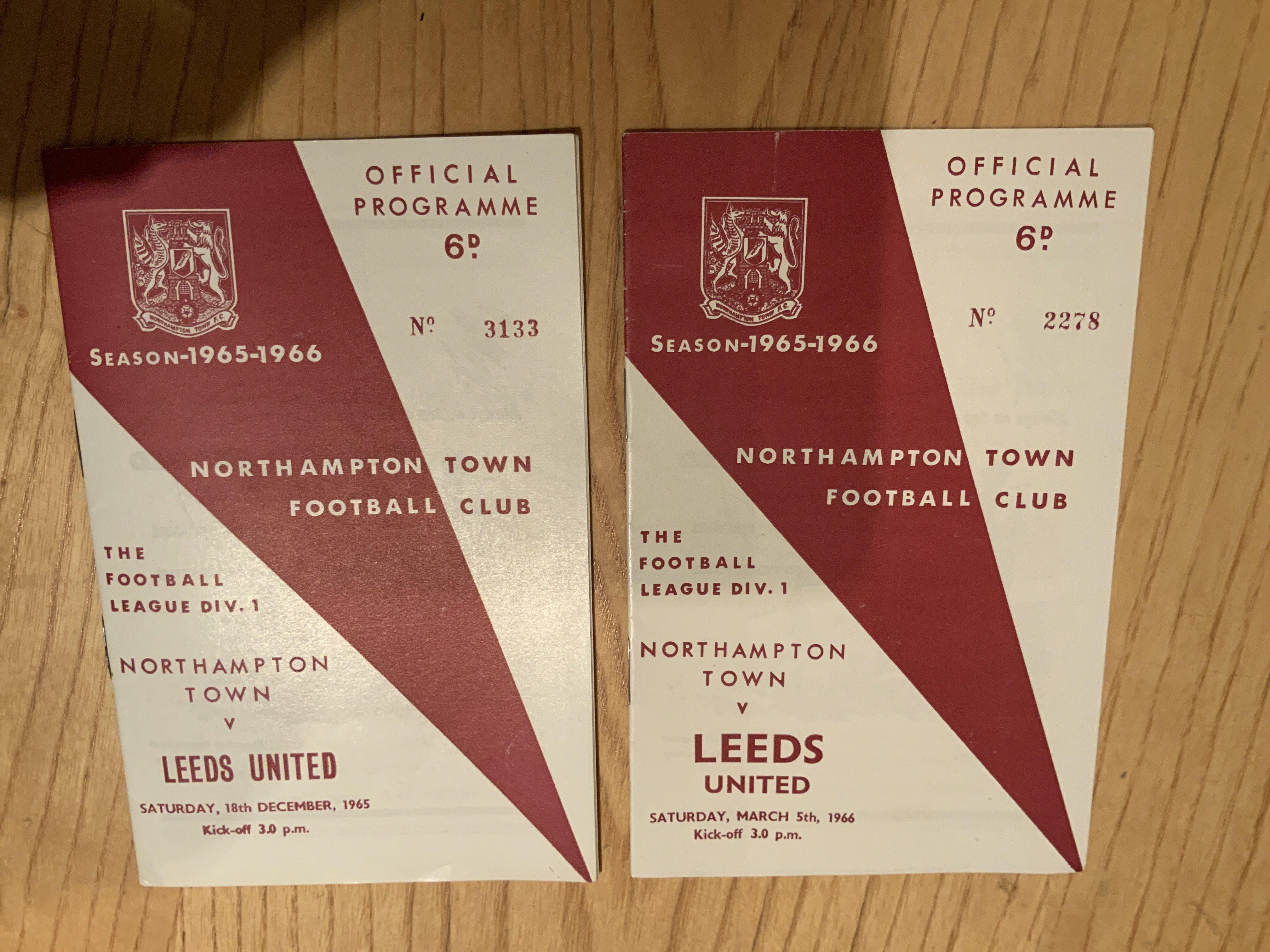 65/66 Northampton Town Complete Home Football Programmes: First and only season in division one to include Leeds postponed on 18 12 1965. Excellent condition to include all league plus the FA Cup match. (23)
