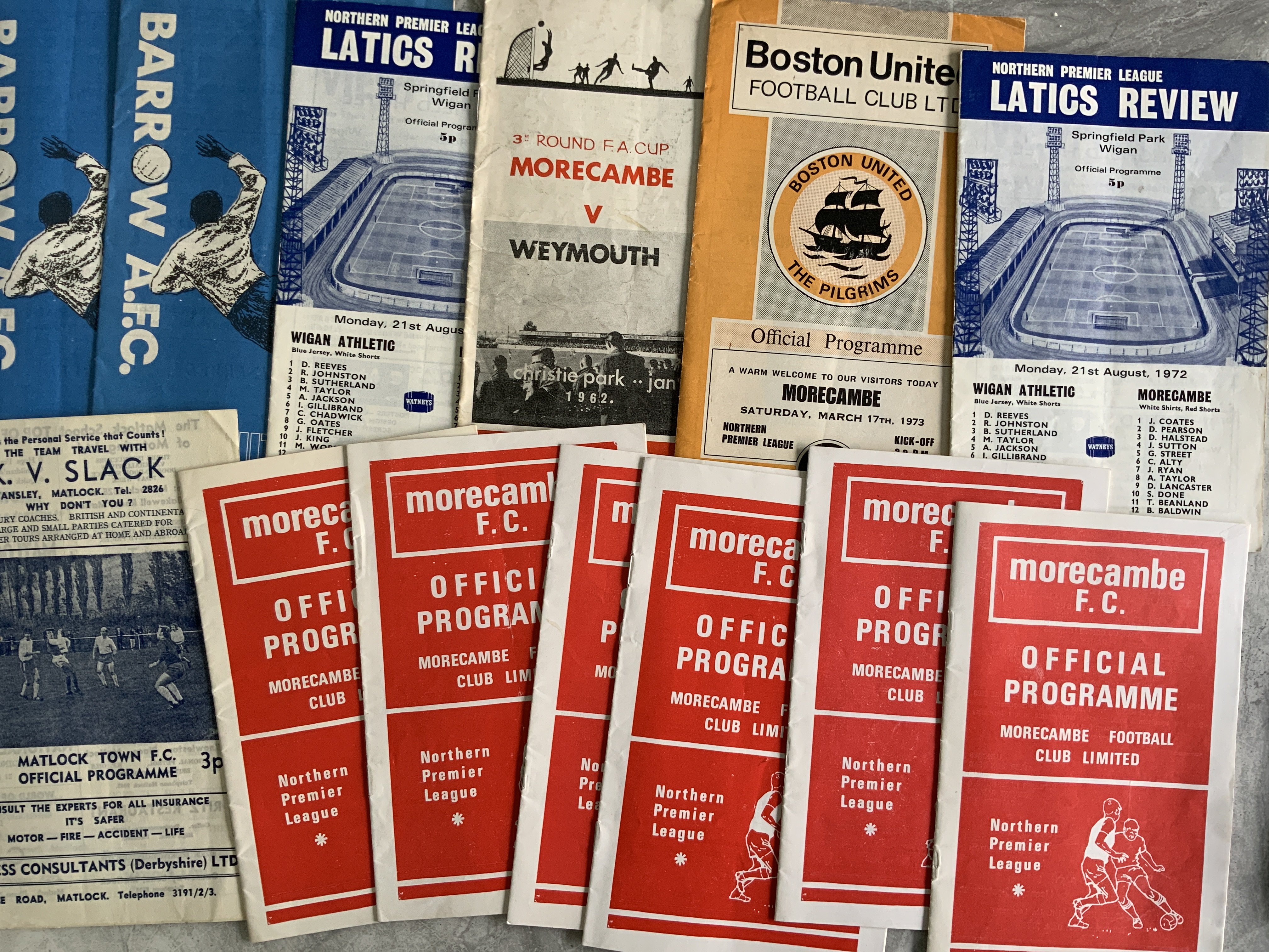 Alan Taylors Football Programme Collection: Starting with Morecambe in the early 70s then Rochdale, West Ham, Norwich and more. Nearly all 70s to include European matches for West Ham, handbooks and a few books and magazines. Includes a few modern West Ham homes as Alan is an ambassador for the club. Spotted his very own cup final programme from 1975 and 2 x 1976 ECWC finals. ( 2 boxes)