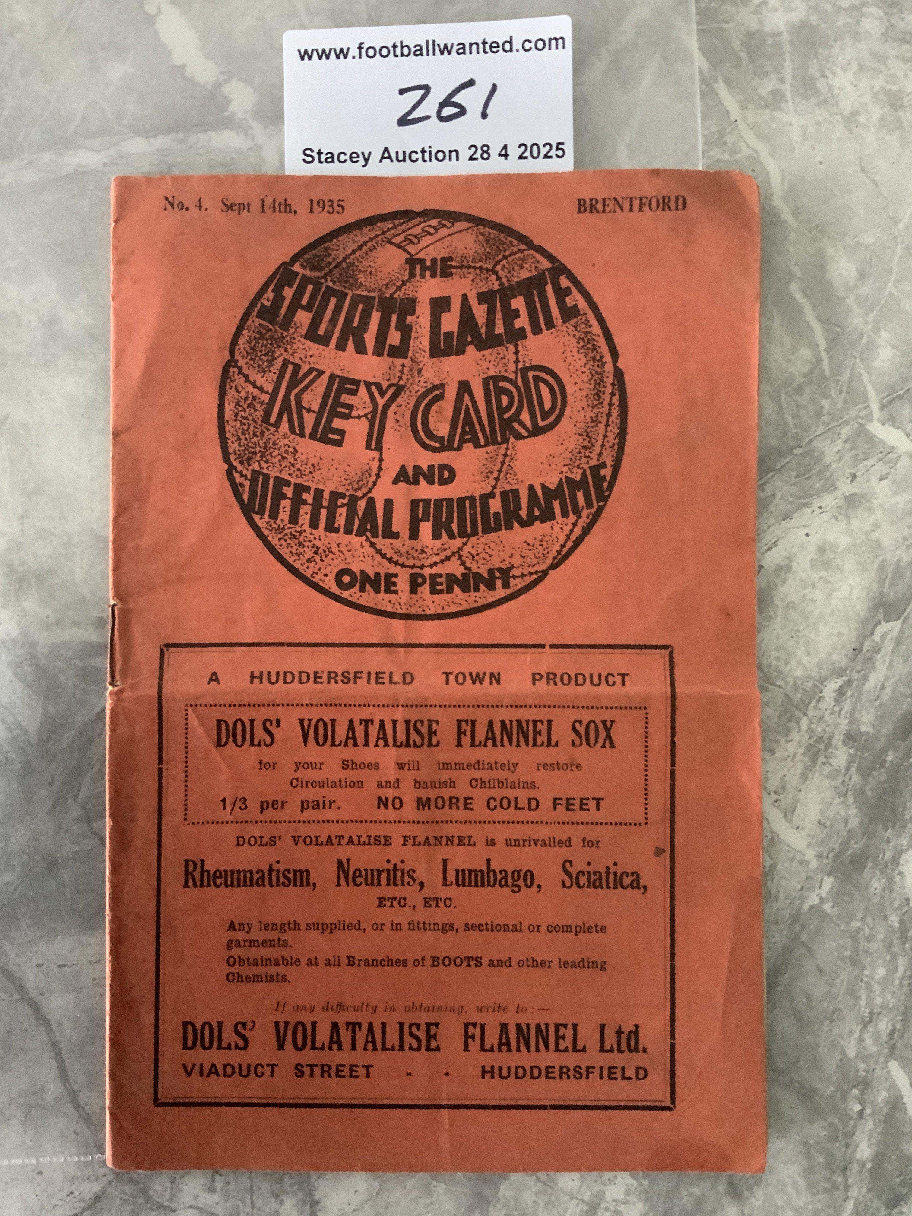 35/36 Middlesbrough v Brentford Football Programme: Good condition Division One programme with no team changes. Fold.