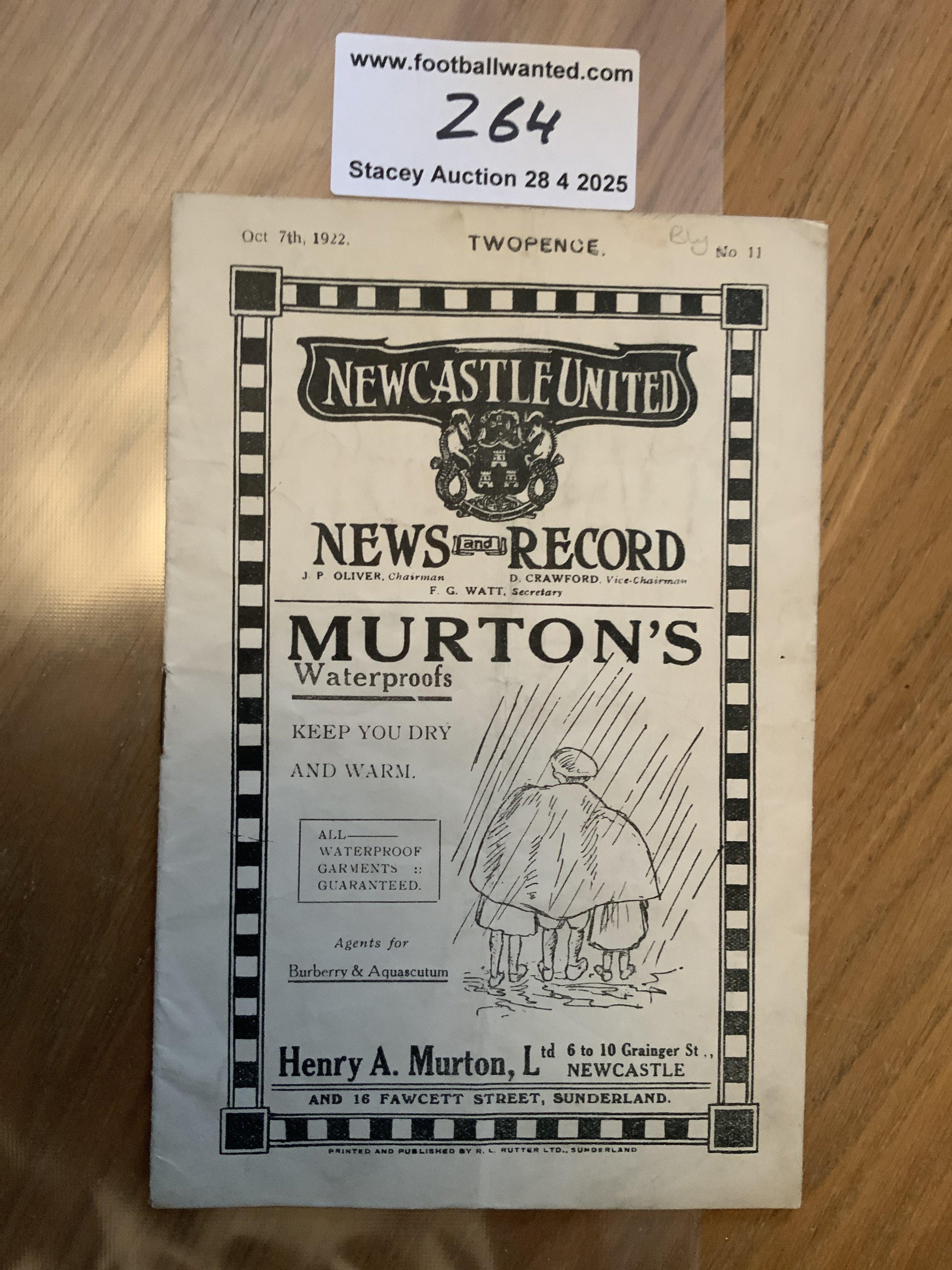 1922 - 1923 Newcastle United v Burnley Football Programme: Excellent condition 20 page programme for 1st Division match. No team changes.