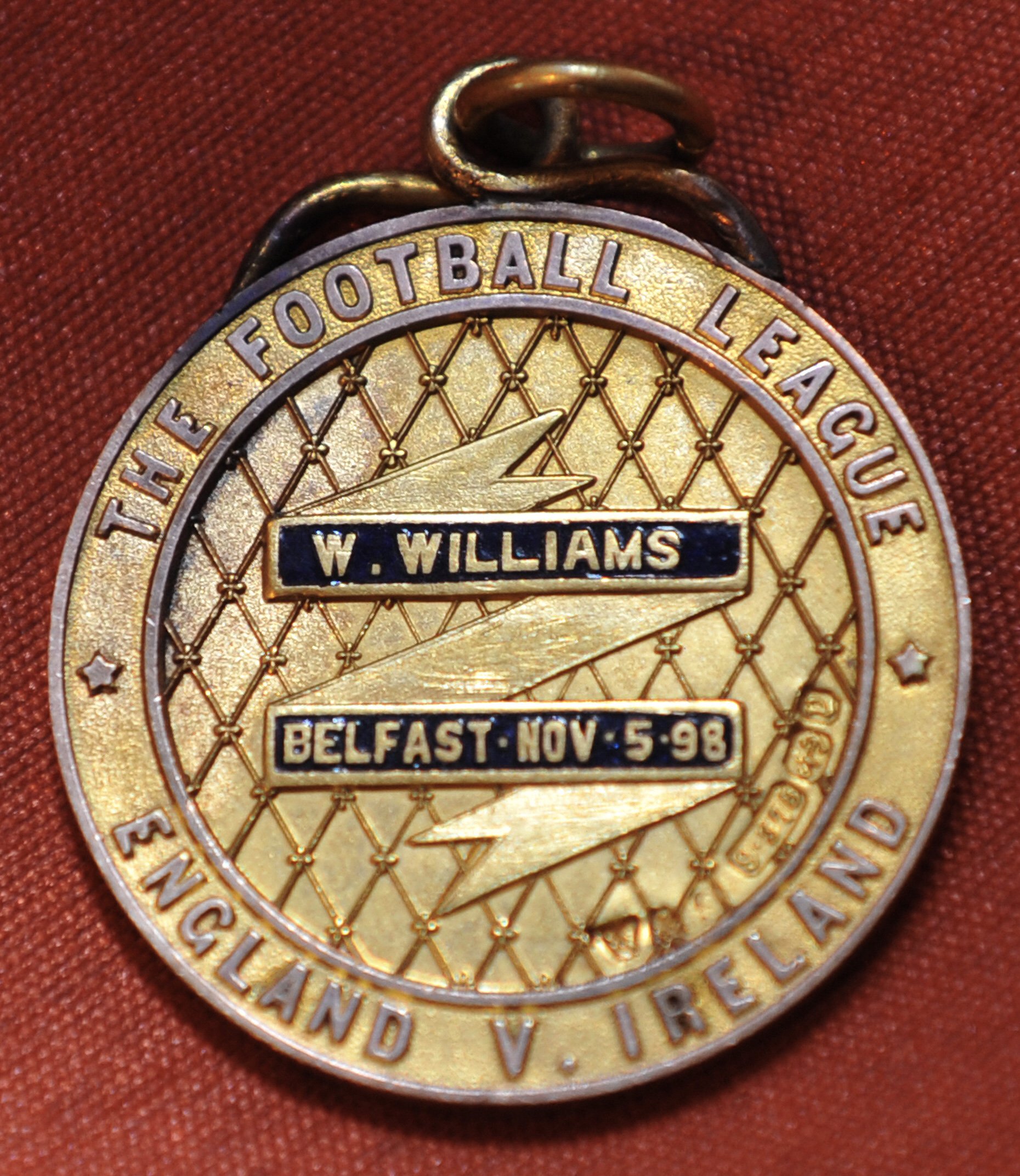 Billy Williams West Brom 1898 Football League Medal: 9ct gold medal for match which ended Irish League 1 Football League 5 played in Belfast. Stunning medal has his name on and date of match.