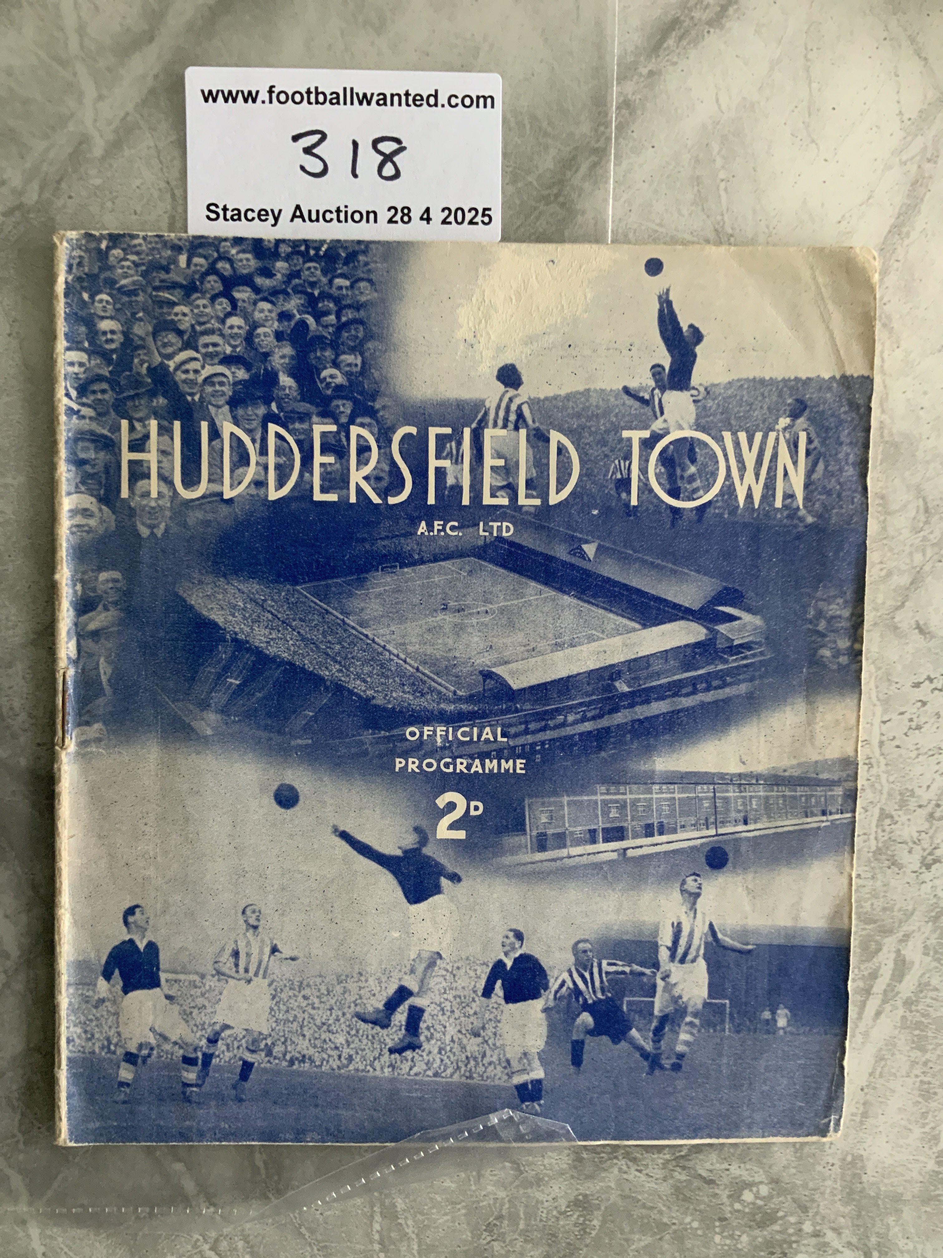 38/39 Huddersfield Town v Aston Villa Football Programme: Very good condition Division One programme with no team changes. Half times filled out inside.
