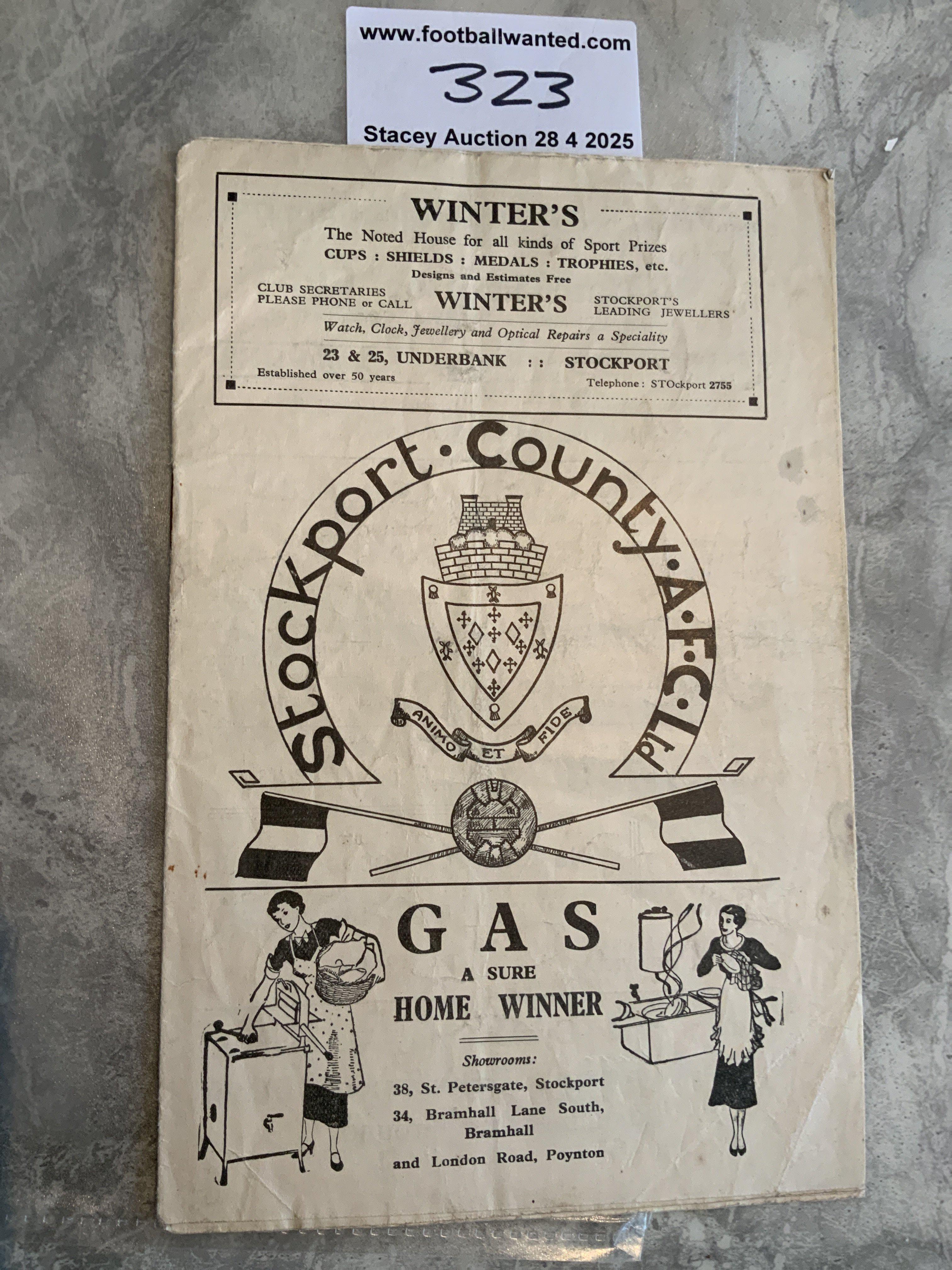 37/38 Stockport County v Sheffield United Football Programme: Fair/good condition Division Three programme with no team changes. Rusty staples holding firm.