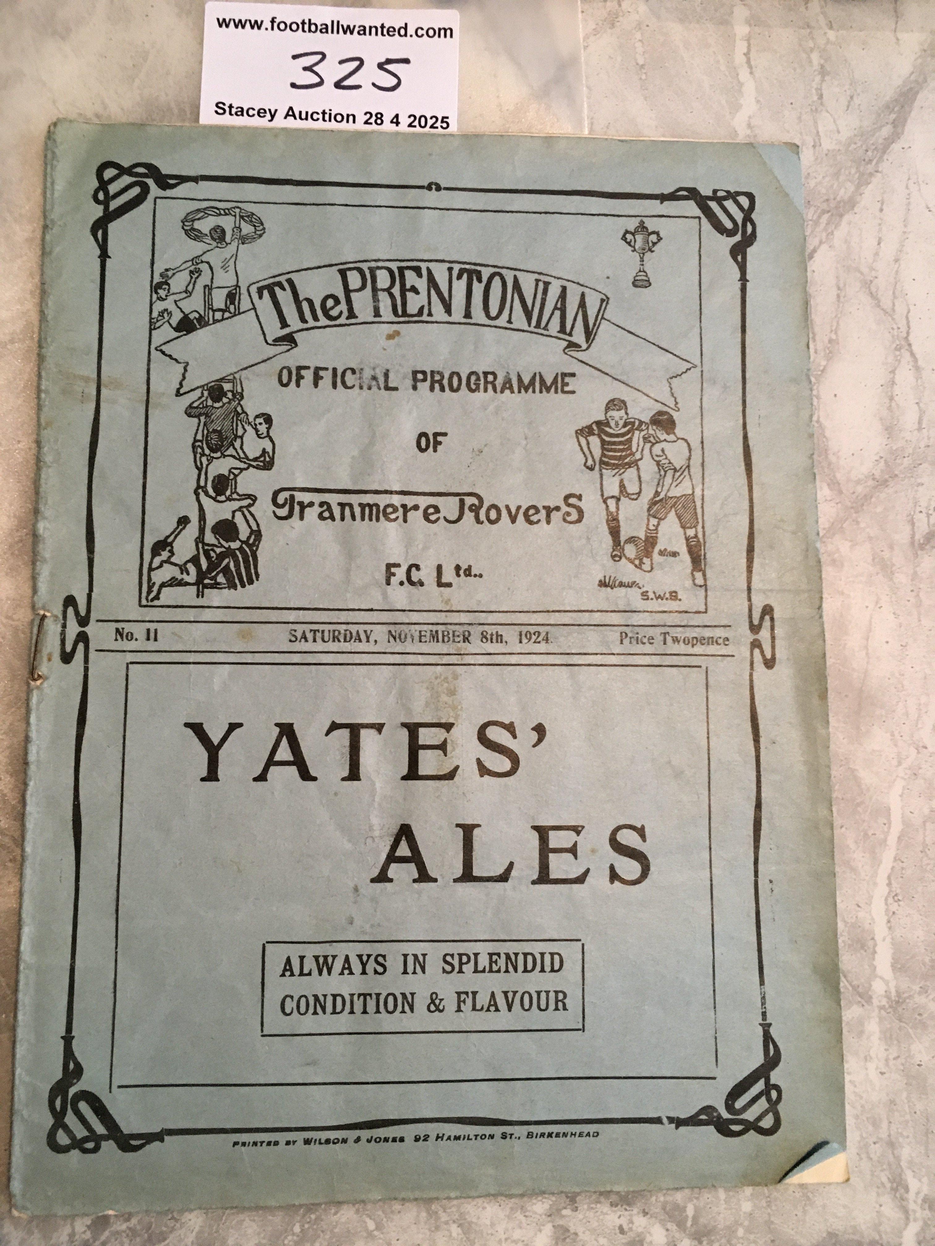 1924 - 1925 Tranmere Rovers v Darlington Football Programme: Good condition Division Three programme with no team changes. Darlington were champions this season.