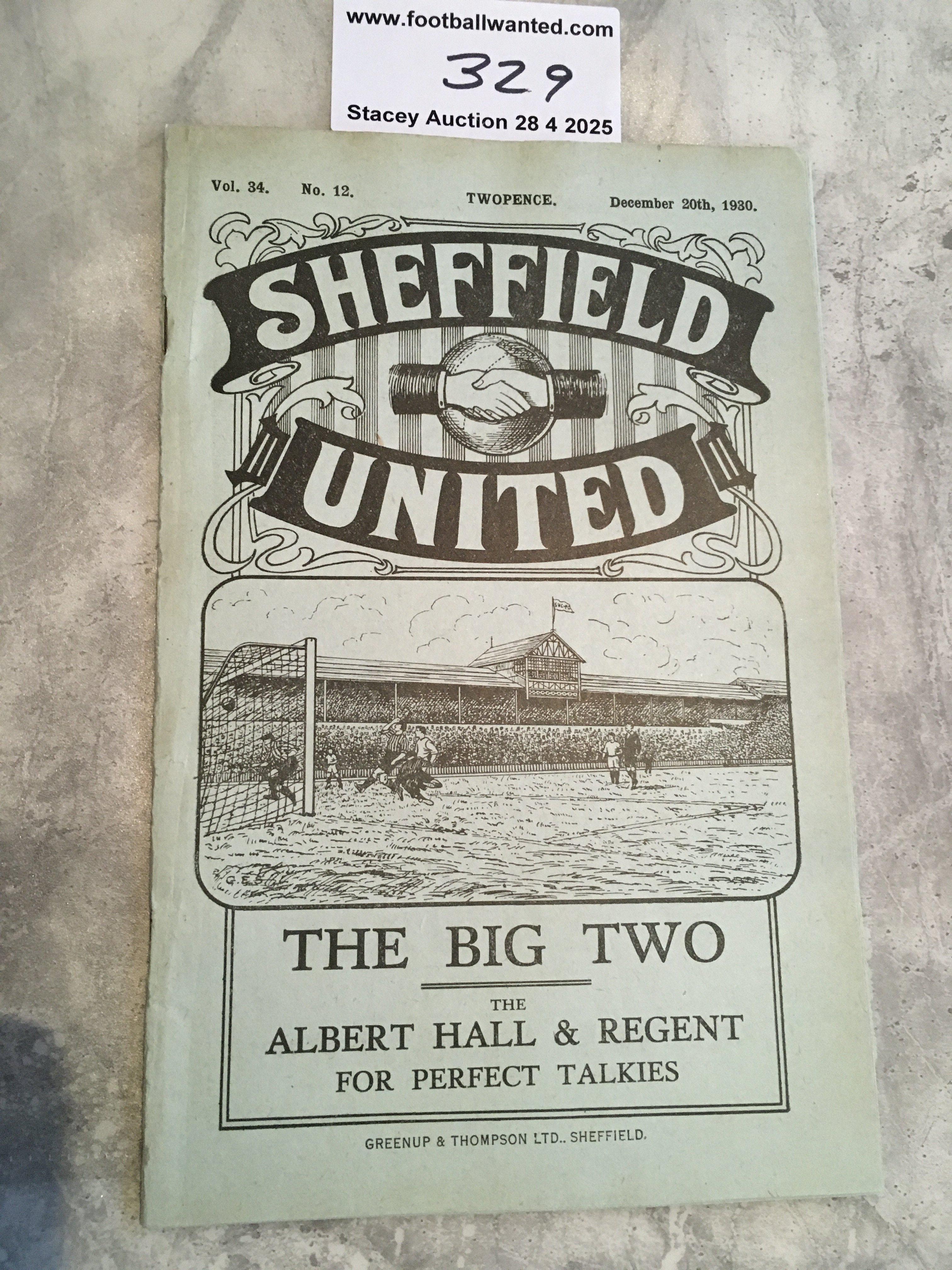 1930 - 1931 Sheffield United v Middlesbrough Football Programme: Excellent condition Division One programme with no team changes. Not ex bound.