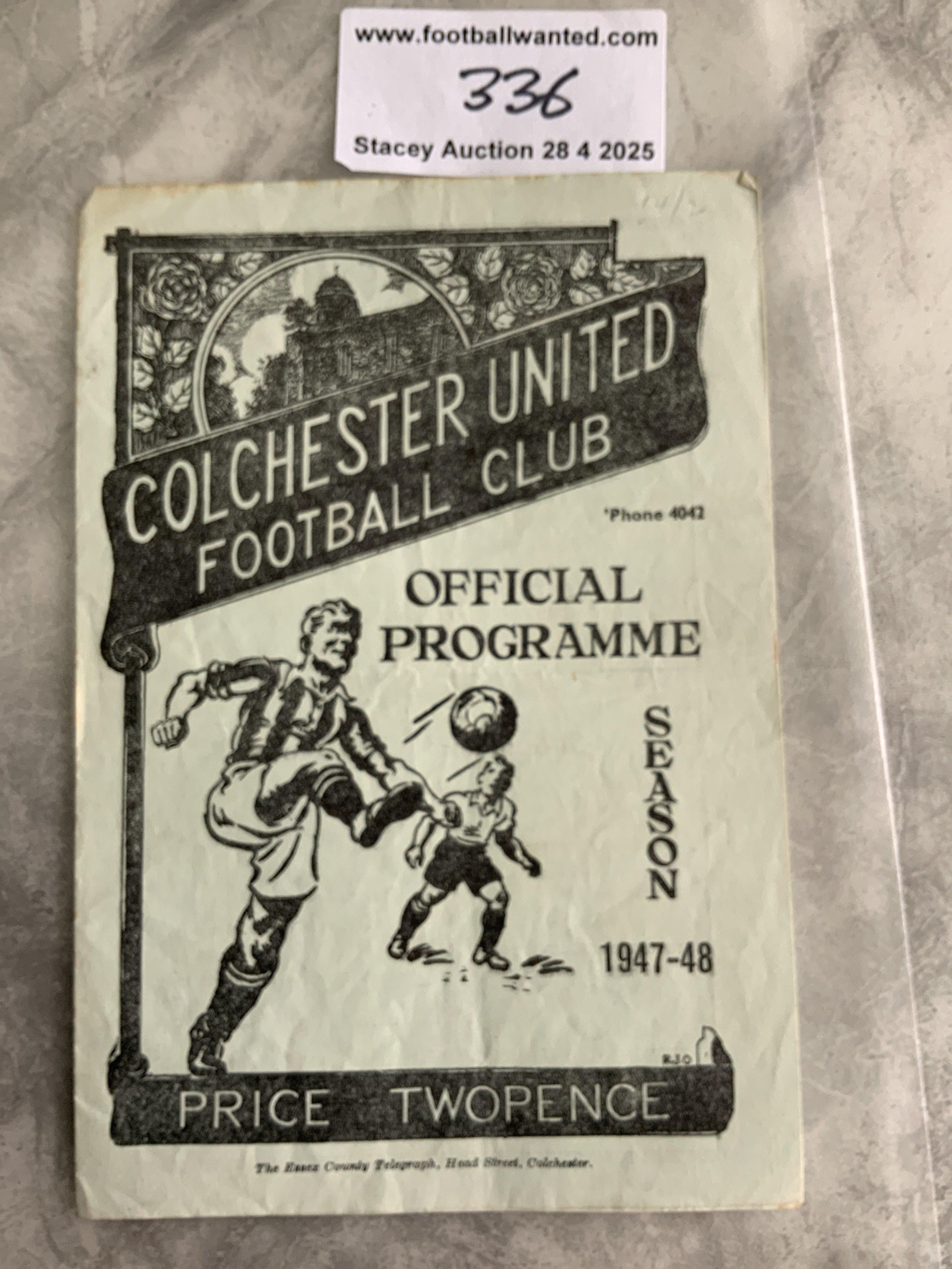 47/48 Colchester United v Exeter City Reserves Football Programme: Good condition with team changes and scores to team page. Southern League dated 14 2 1948.