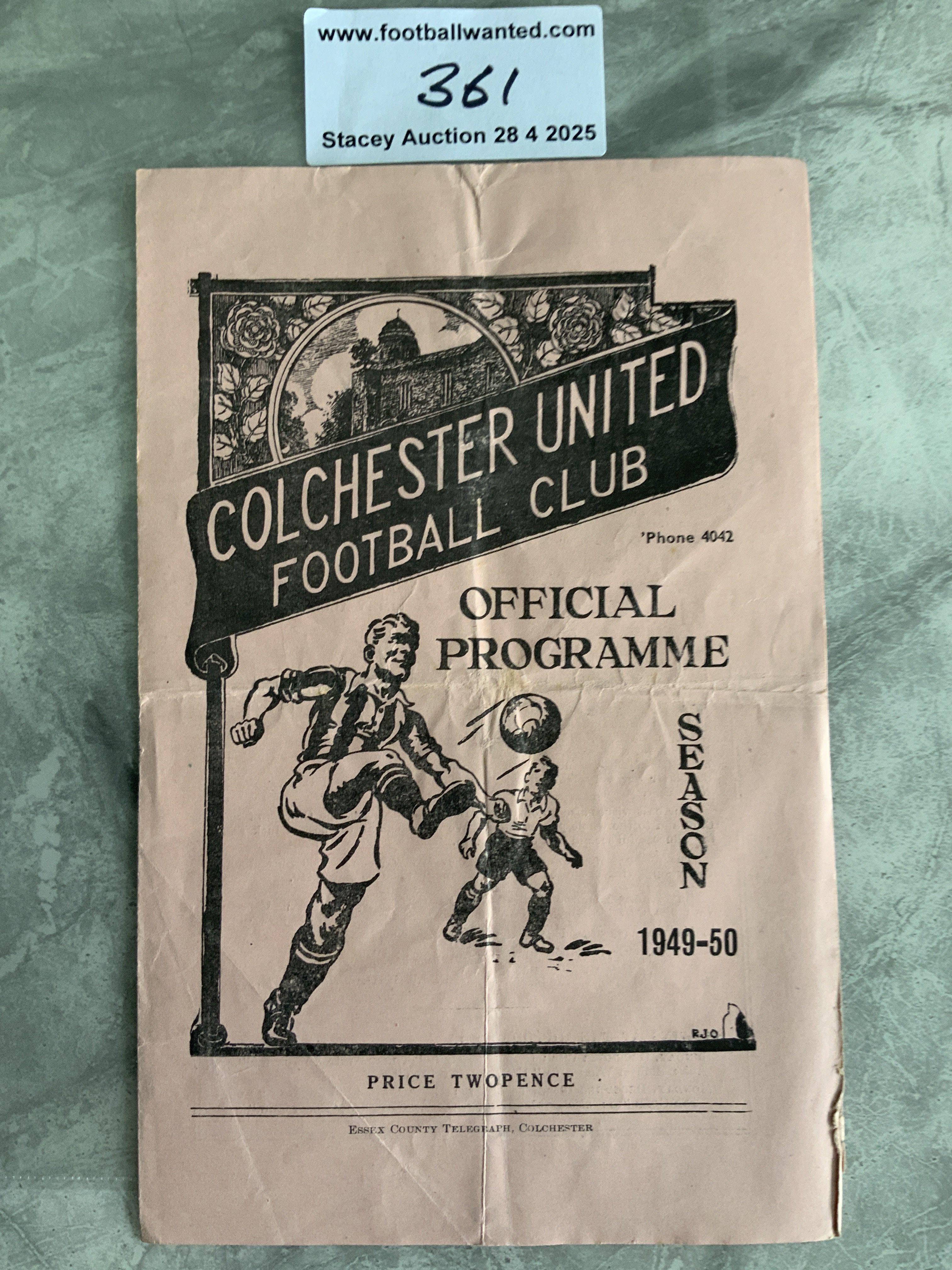 49/50 Colchester United v Norwich A Football Programme: Good condition with no team changes from the Eastern Counties League dated 17 12 1949. Folding.